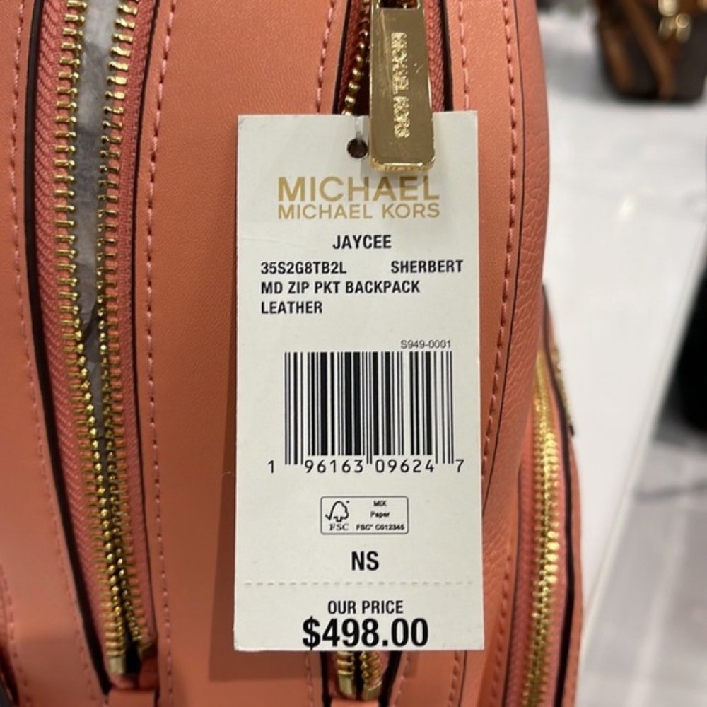 Michael Kors Jaycee Medium Zip PKT Backpack Sherbert Leather - Picture 8 of 13